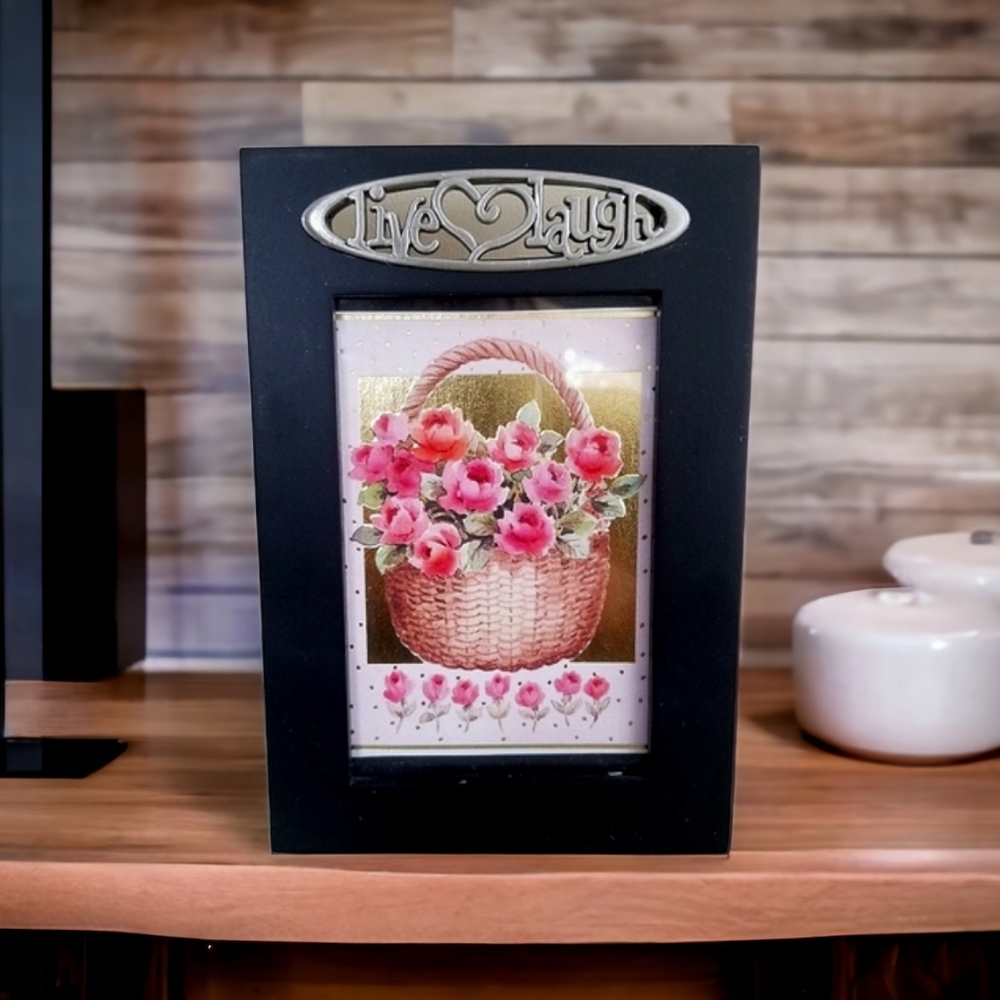 Vintage Greeting Card Black Wood 3.5" x 5 1/2" Photo Easel Back Picture Frame